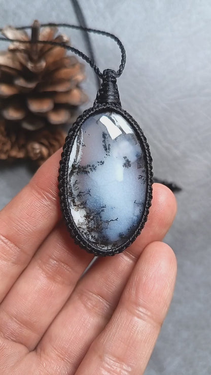 Dendritic Opal Macrame Necklace | Pendant size approx 5.8 cm
