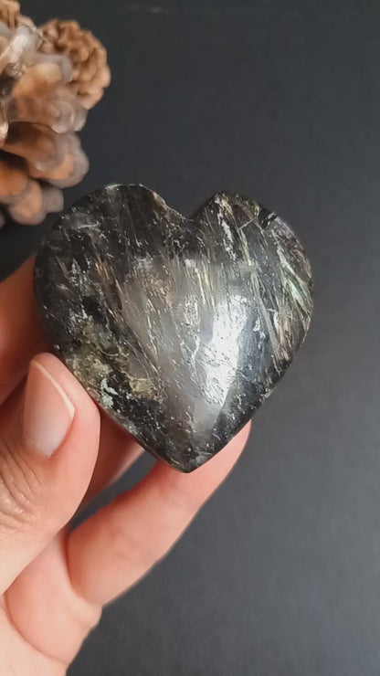 Arfvedsonite, Heart Shape, Palm Stone, 55x56x19mm, 95.6g [PALM-P05]