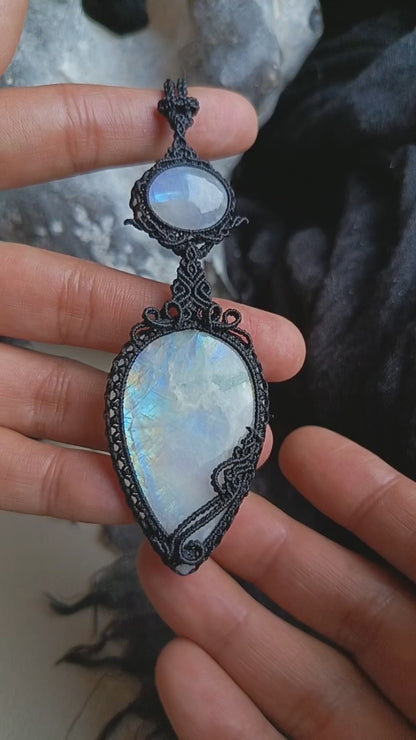 Moonstone Macrame Necklace | Pendant size 9.5 cm