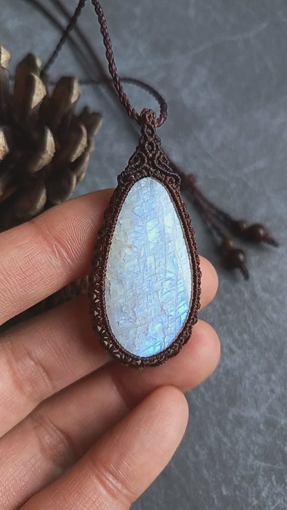 Moonstone Macrame Necklace | Pendant size approx 5.5 cm