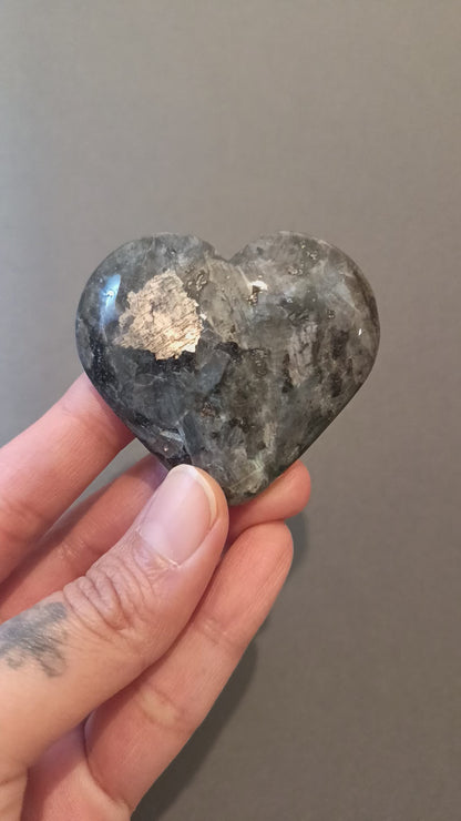 Larvikite, Palm Stone, Heart shape, 53x58x15mm, 65.5g [PALM-Y10]