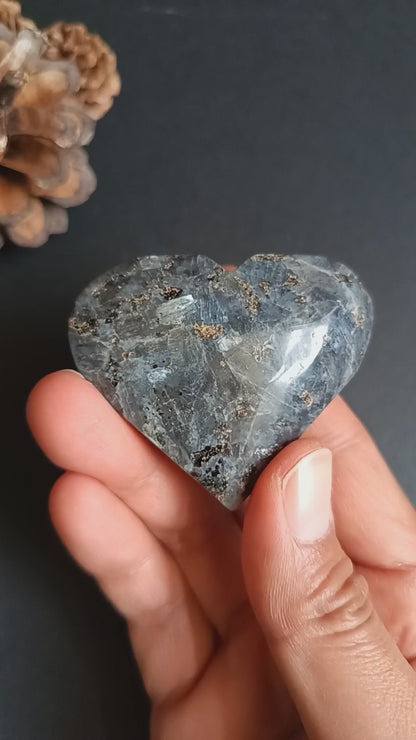 Larvikite, Heart Shape, Palm Stone, 50x58x22 mm, 78.5g [PALM-P02]