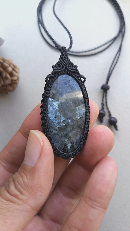 Larvikite Macrame Necklace | Pendant size 6 cm