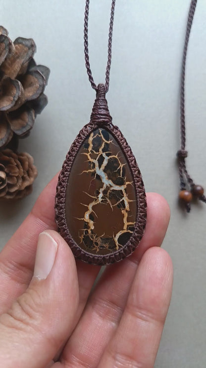 Septarian Macrame Necklace | Pendant size 6.4 cm