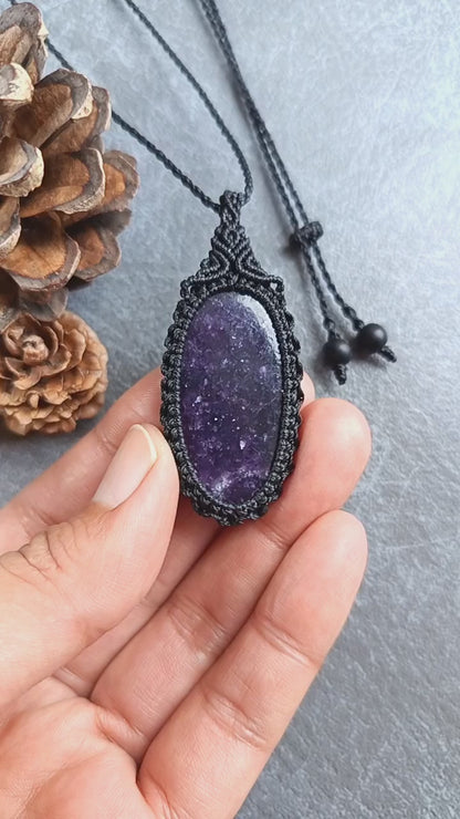 Lepidolite Macrame Necklace | Pendant size approx 6 cm
