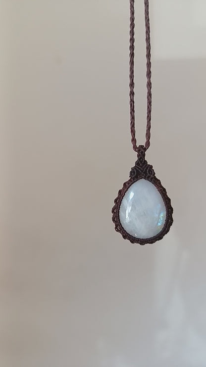 Moonstone Macrame Necklace | Pendant size approx 3.6 cm