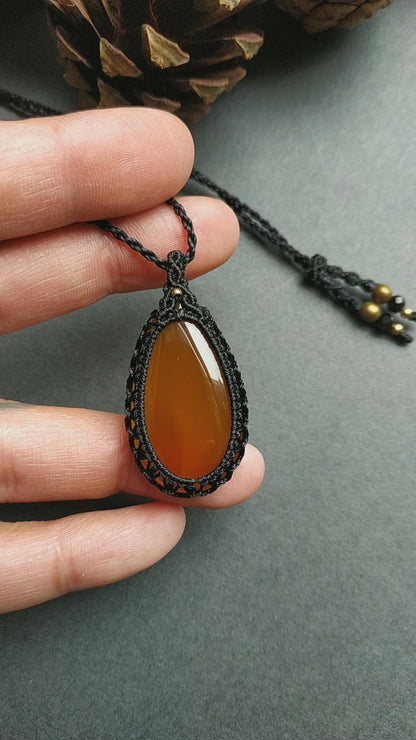Yellow Chalcedony Macrame Necklace | Pendant size approx 4.2 cm