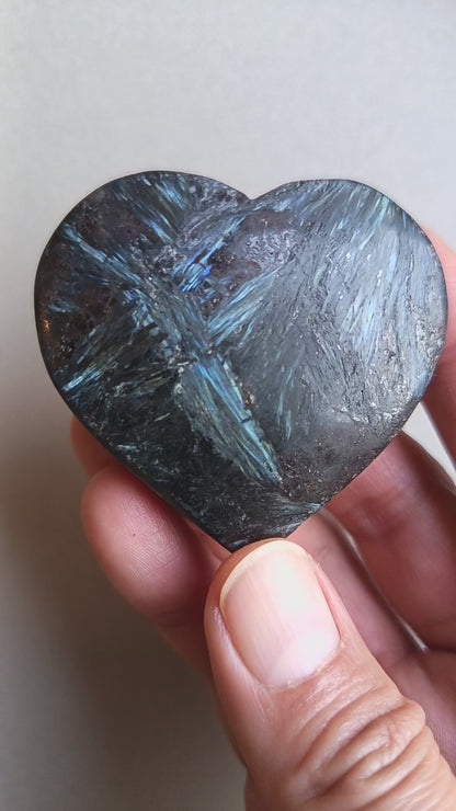 Arfvedsonite (Matte polished), Heart Shape, Palm Stone, 52x56x19mm, 102.8g [PALM-114]
