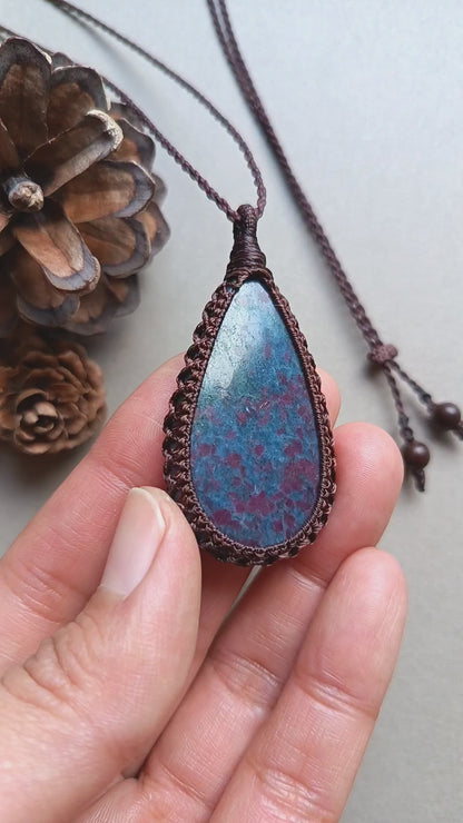 Ruby Kyanite Macrame Necklace | Pendant size 5.8 cm