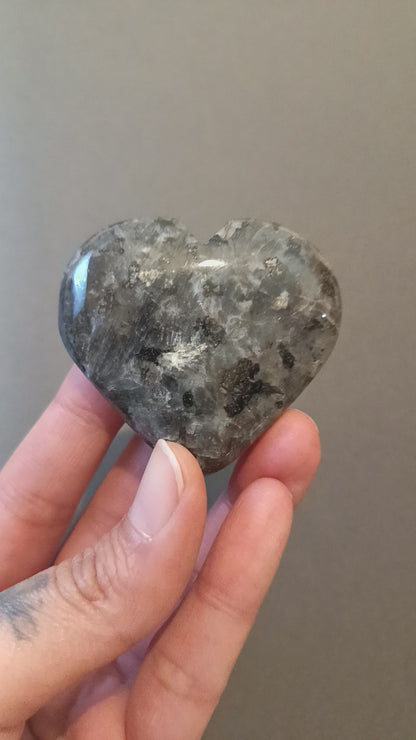 Larvikite, Palm Stone, Heart shape, 53x56x15mm, 70g [PALM-Y11]