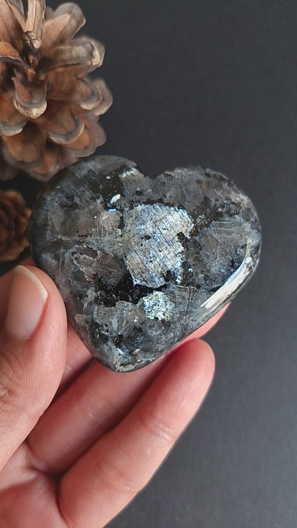 Larvikite, Heart Shape, Palm Stone, 54x59x14 mm, 66g [PALM-R03]
