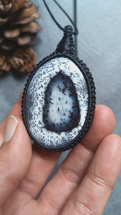 Dendritic Opal Macrame Necklace | Pendant size approx 6.3 cm
