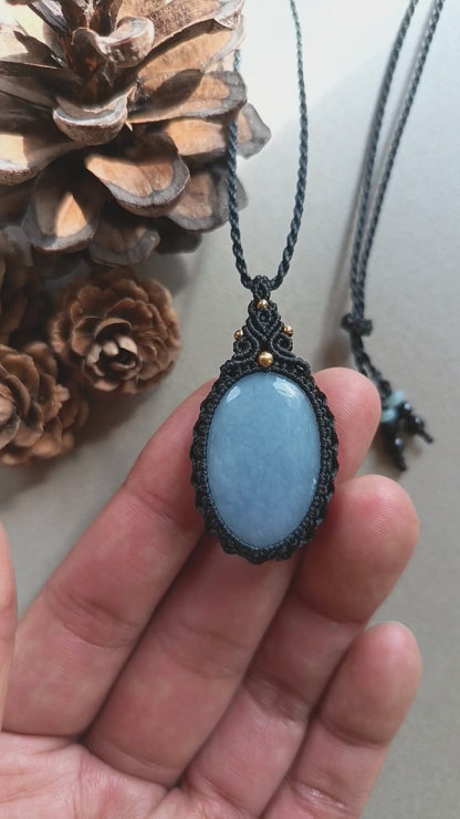 Angelite Macrame Necklace | Pendant size 4.2 cm