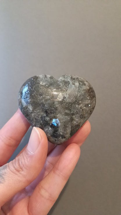 Larvikite, Palm Stone, Heart shape, 53x58x18mm, 81.1g [PALM-Y09]