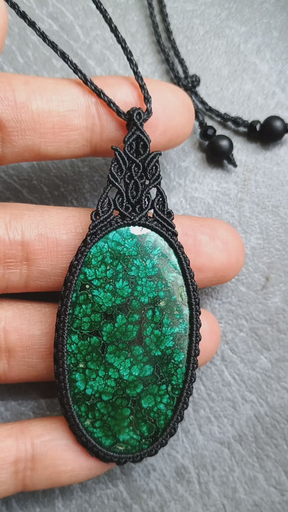 Malachite Macrame Necklace  | Pendant size approx 7 cm