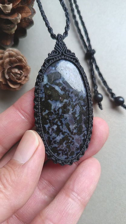 Gabbro Jasper Macrame Necklace  | Pendant size 6.7 cm