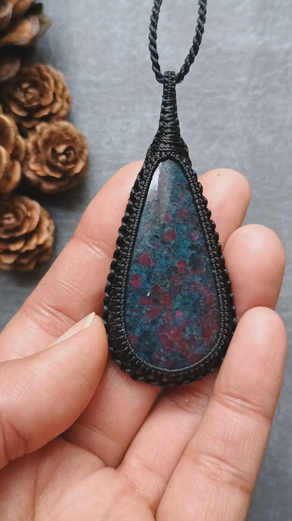 Ruby Kyanite Macrame Necklace | Pendant size approx 7.2 cm
