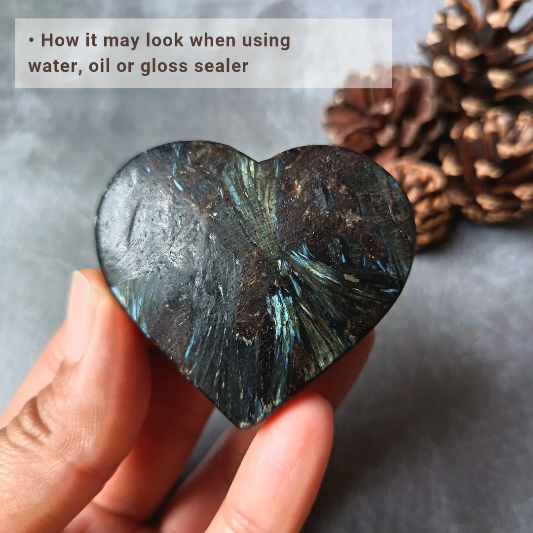 Arfvedsonite (Matte polished), Heart Shape, Palm Stone, 51x56x17mm, 86.8g [PALM-101]