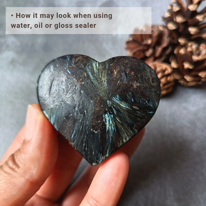 Arfvedsonite (Matte polished), Heart Shape, Palm Stone, 51x56x17mm, 86.8g [PALM-101]