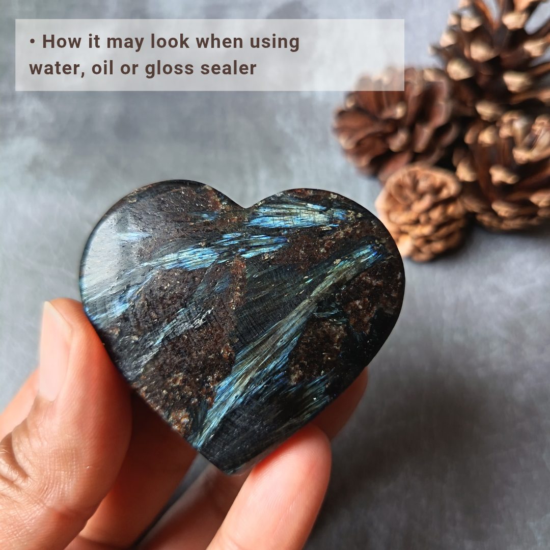 Arfvedsonite (Matte polished), Heart Shape, Palm Stone, 50x55x18mm, 89.2g [PALM-103]