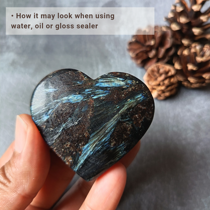 Arfvedsonite (Matte polished), Heart Shape, Palm Stone, 50x55x18mm, 89.2g [PALM-103]
