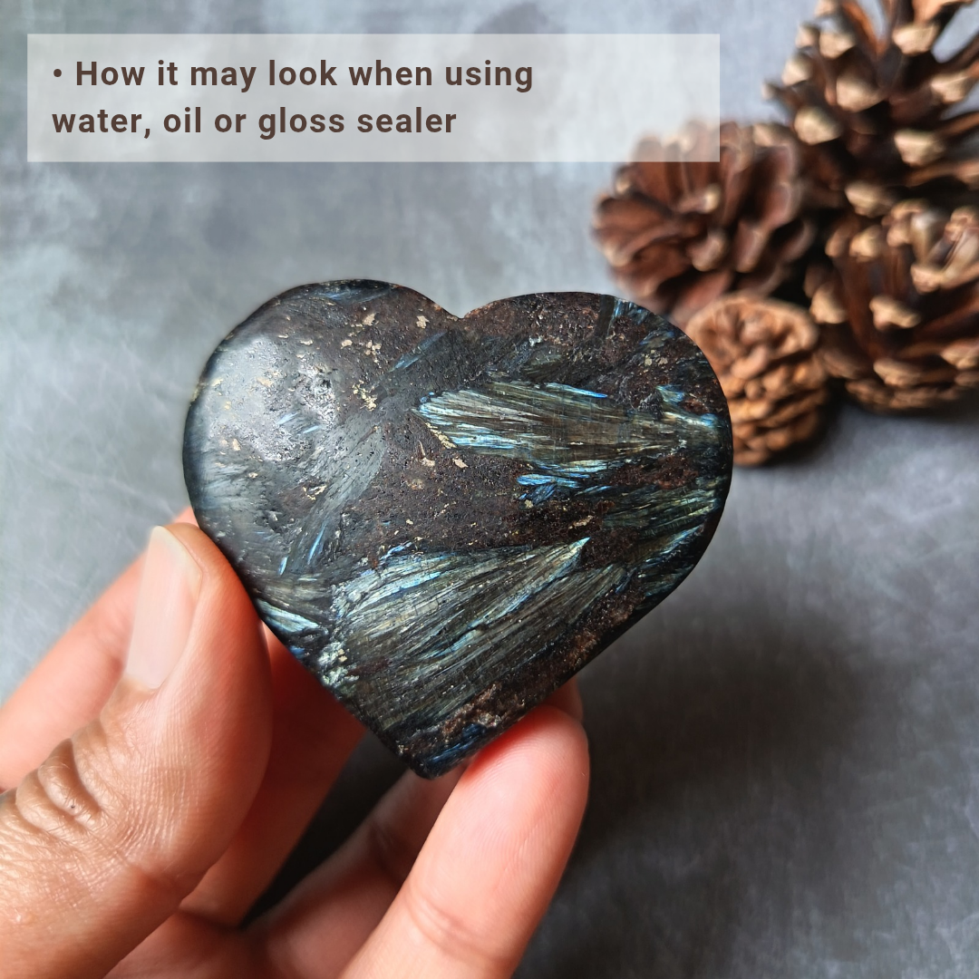 Arfvedsonite (Matte polished), Heart Shape, Palm Stone, 51x56x18mm, 88.6g [PALM-104]
