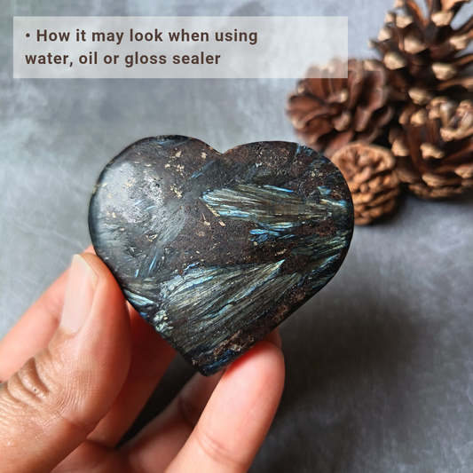 Arfvedsonite (Matte polished), Heart Shape, Palm Stone, 51x56x18mm, 88.6g [PALM-104]