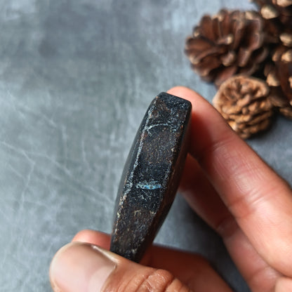Arfvedsonite (Matte polished), Heart Shape, Palm Stone, 51x56x18mm, 88.6g [PALM-104]
