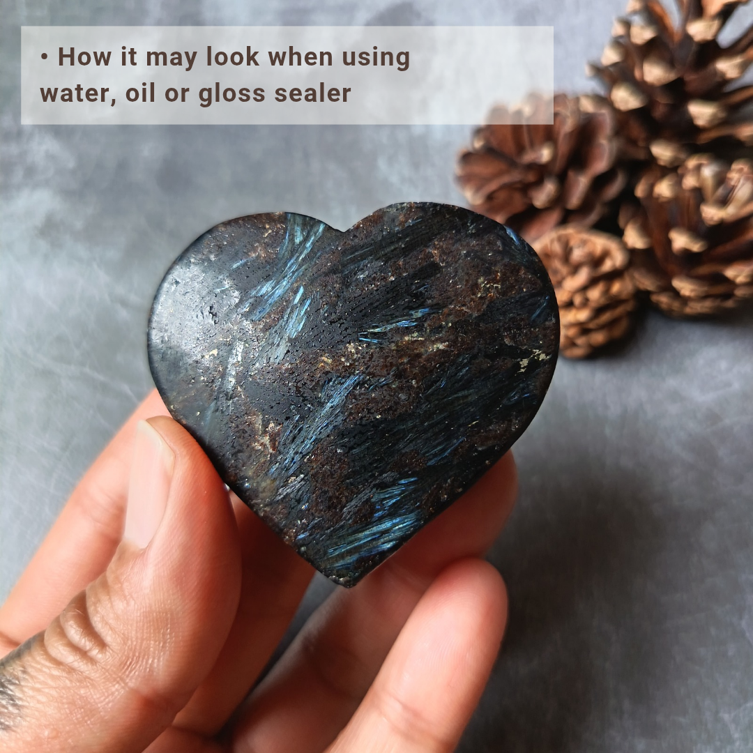 Arfvedsonite (Matte polished), Heart Shape, Palm Stone, 51x55x18mm, 89.2g [PALM-105]