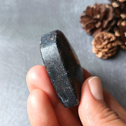 Arfvedsonite (Matte polished), Heart Shape, Palm Stone, 51x55x18mm, 89.2g [PALM-105]