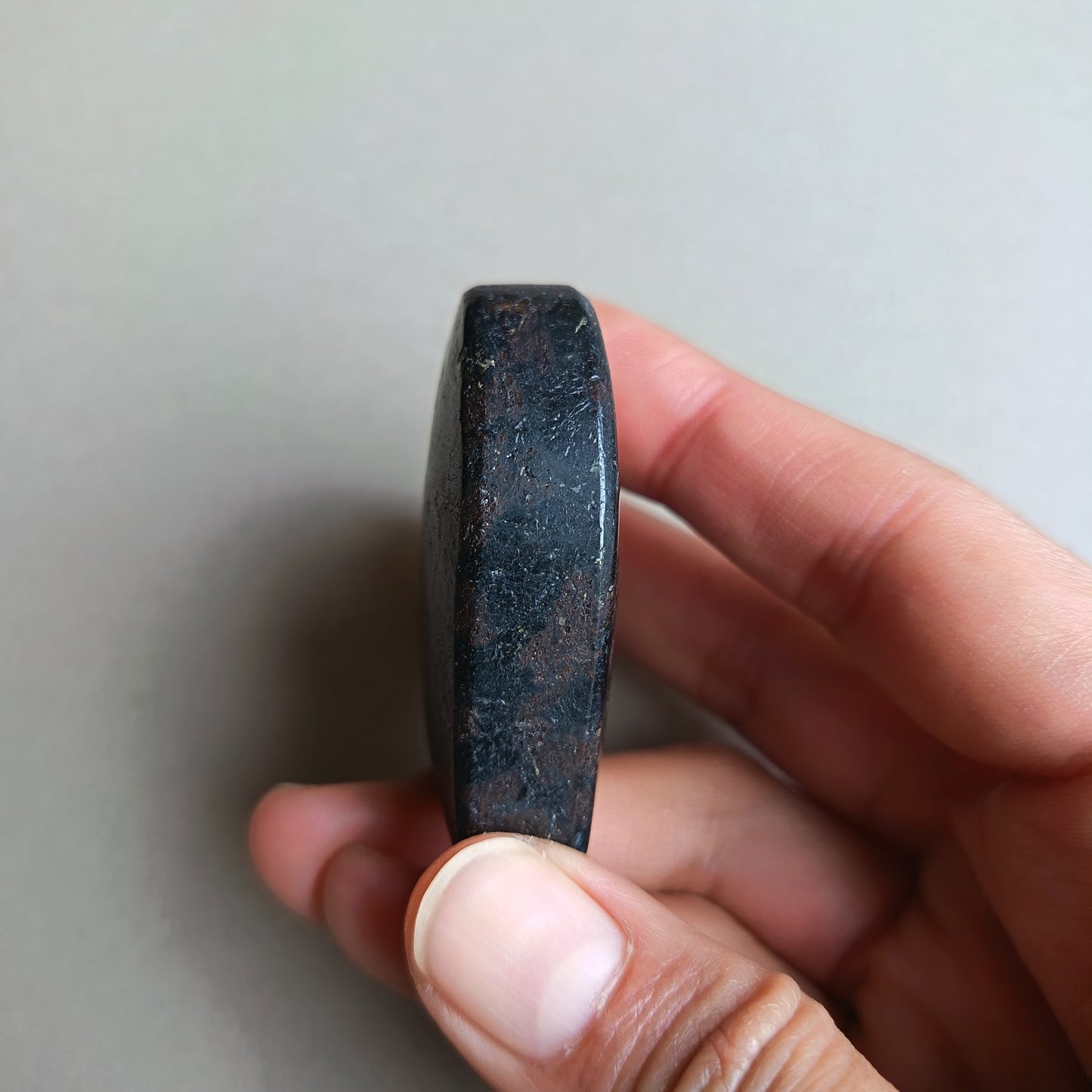 Arfvedsonite (Matte polished), Heart Shape, Palm Stone, 52x55x19mm, 97g [PALM-111]
