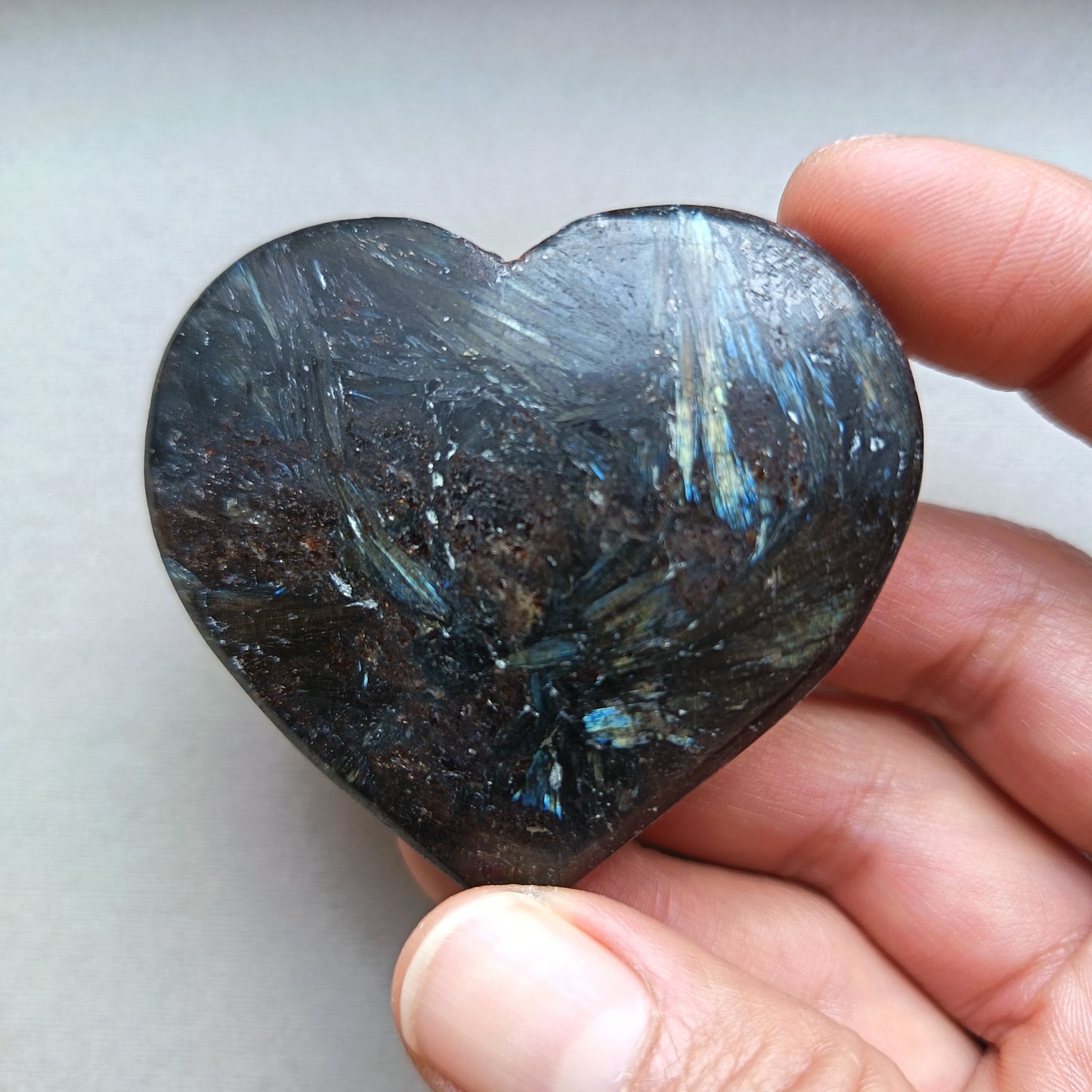 Arfvedsonite (Matte polished), Heart Shape, Palm Stone, 52x58x17mm, 94.8g [PALM-113]