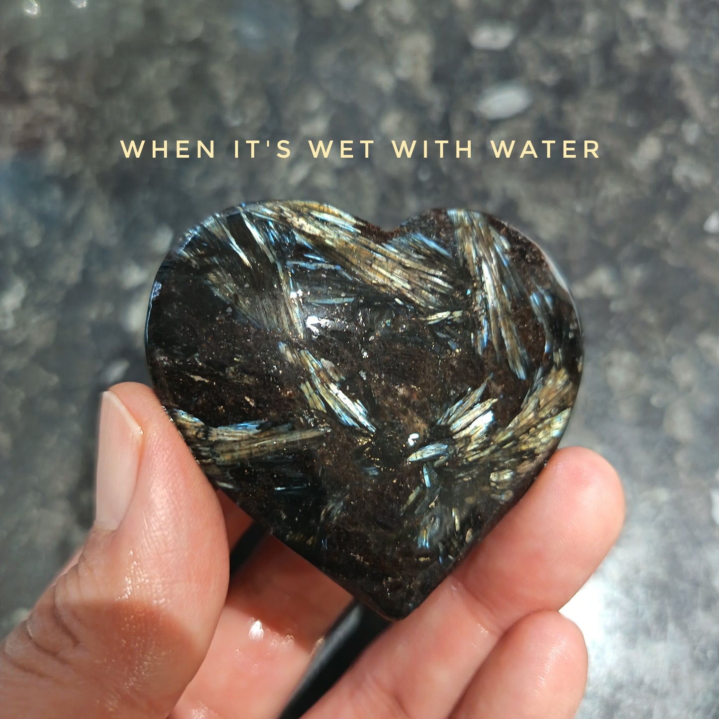 Arfvedsonite (Matte polished), Heart Shape, Palm Stone, 52x58x17mm, 94.8g [PALM-113]