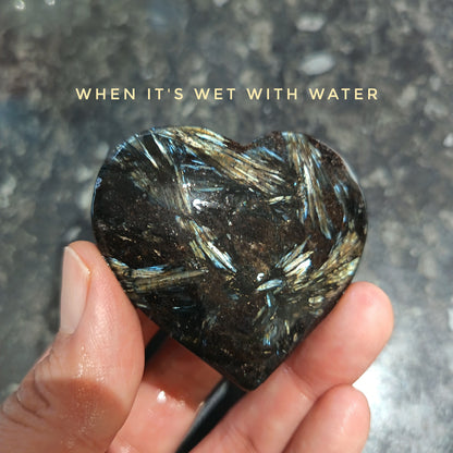 Arfvedsonite (Matte polished), Heart Shape, Palm Stone, 52x58x17mm, 94.8g [PALM-113]
