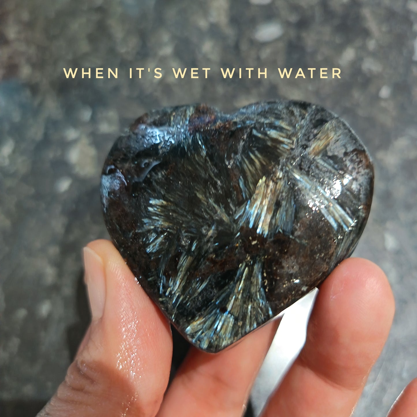 Arfvedsonite (Matte polished), Heart Shape, Palm Stone, 52x56x19mm, 102.8g [PALM-114]