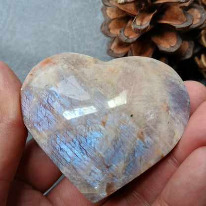 Moonstone, Heart shape, Palm Stone, 59x37x26mm, 91.5g - SOLD