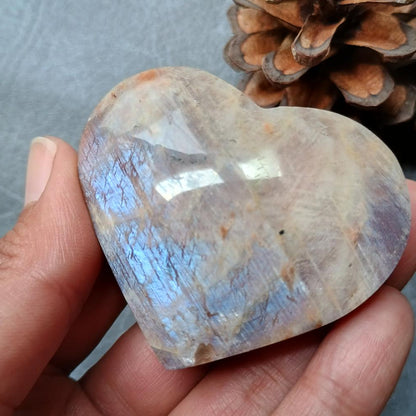 Moonstone, Heart shape, Palm Stone, 59x37x26mm, 91.5g - SOLD