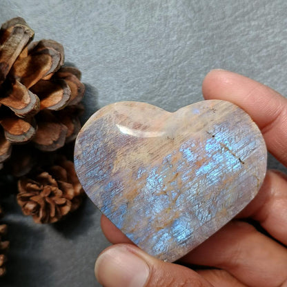 Moonstone, Heart shape, Palm Stone, 59x37x26mm, 91.5g - SOLD