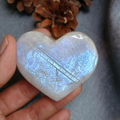 Moonstone, Heart shape, Palm Stone, 49x56x18 mm, 64.3g [PALM-G01] - SOLD
