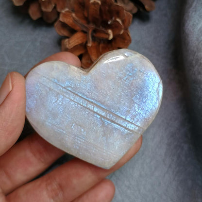 Moonstone, Heart shape, Palm Stone, 49x56x18 mm, 64.3g [PALM-G01] - SOLD