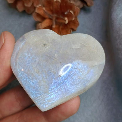 Moonstone, Heart shape, Palm Stone, 49x56x18 mm, 64.3g [PALM-G01] - SOLD