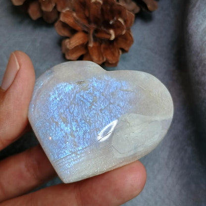 Moonstone, Heart shape, Palm Stone, 49x56x18 mm, 64.3g [PALM-G01] - SOLD