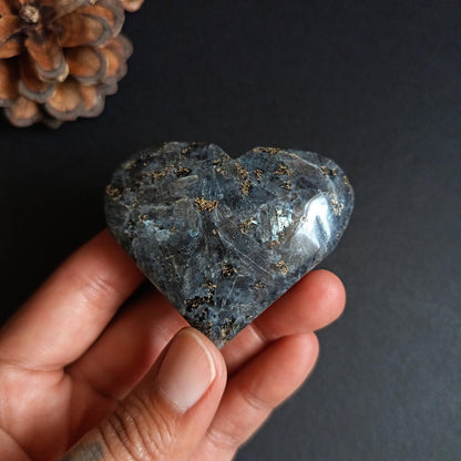 Larvikite, Heart Shape, Palm Stone, 50x58x22 mm, 78.5g [PALM-P02]