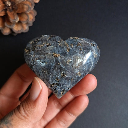 Larvikite, Heart Shape, Palm Stone, 50x58x22 mm, 78.5g [PALM-P02]