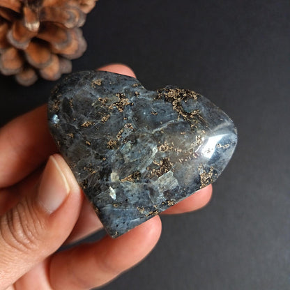 Larvikite, Heart Shape, Palm Stone, 50x58x22 mm, 78.5g [PALM-P02]
