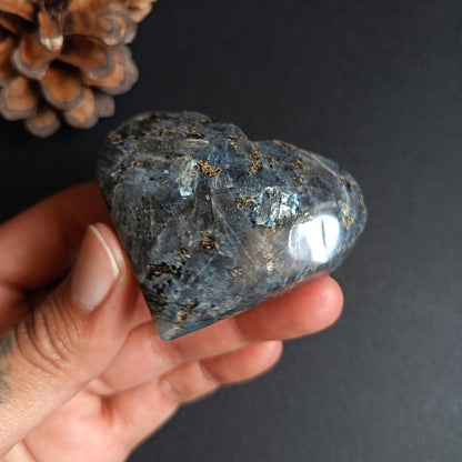 Larvikite, Heart Shape, Palm Stone, 50x58x22 mm, 78.5g [PALM-P02]