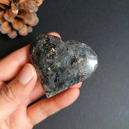 Larvikite, Heart Shape, Palm Stone, 50x59x22 mm, 81.6g [PALM-P03]