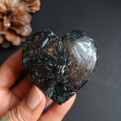 Arfvedsonite, Heart Shape, Palm Stone, 56x56x19mm, 98.2g [PALM-P04]