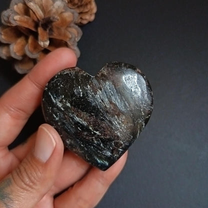 Arfvedsonite, Heart Shape, Palm Stone, 56x56x19mm, 98.2g [PALM-P04]
