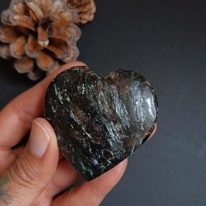 Arfvedsonite, Heart Shape, Palm Stone, 56x56x19mm, 98.2g [PALM-P04]
